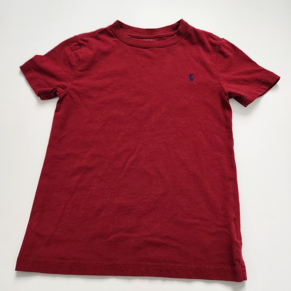 Kids Ralph Lauren Polo Shirt Red Short Sleeve Crew Neck Logo Size 7